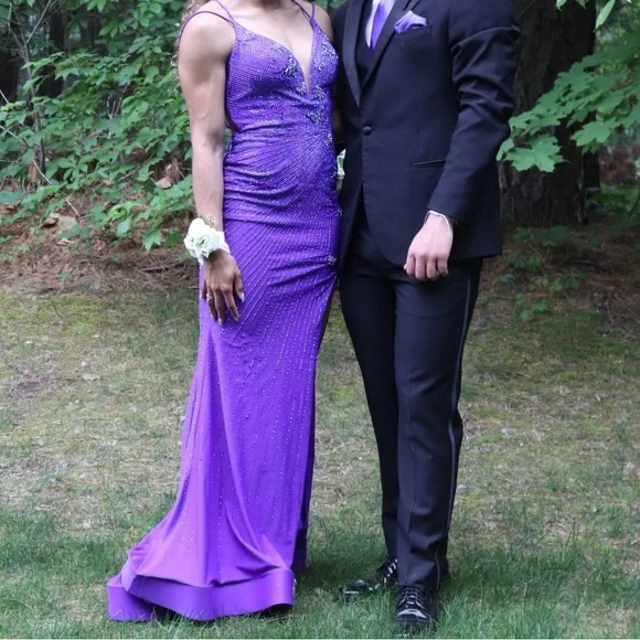 fitted lace wedding dress Amarra Long Formal Dress 88914 Purple/Multi / 000 main image 0